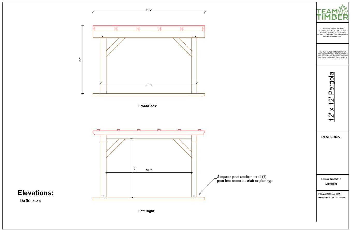 12′ x 12′ Timber Frame Pergola DIY Building Plans, Downloadable PDF