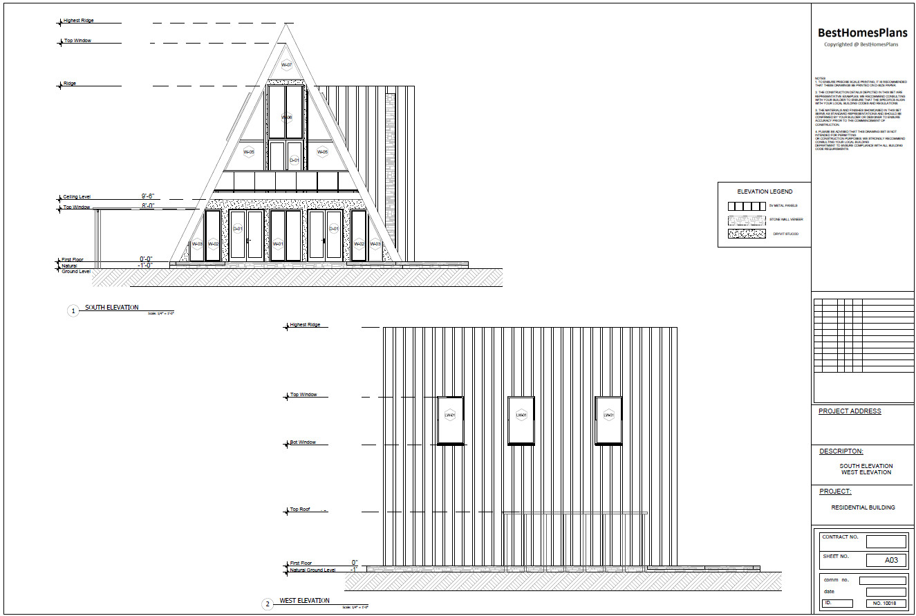 45’x57’ 4 Beds, 2 Baths A-Frame Cabin Architectural Build Plans PDF.