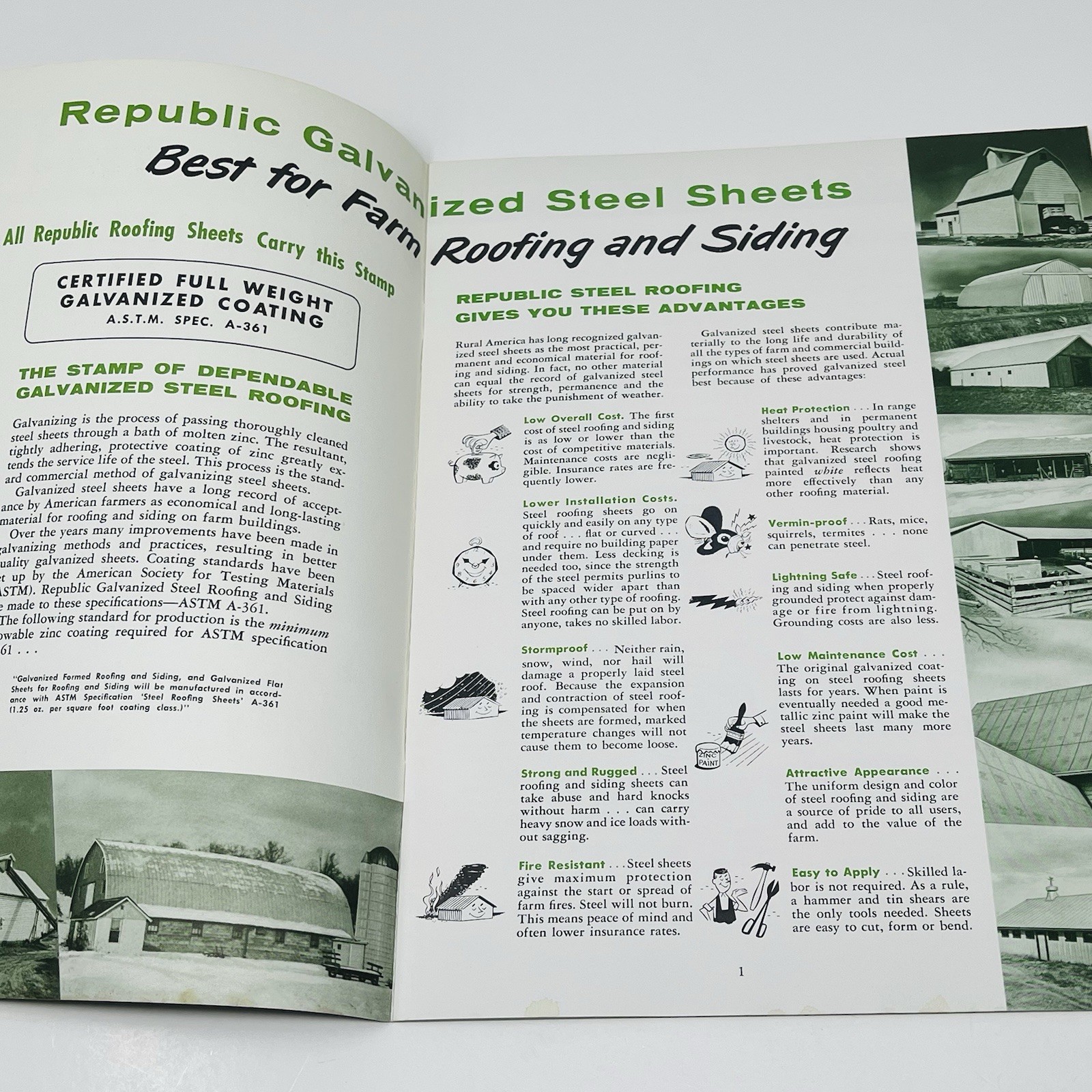1959 Republic Steel Roofing On Farm Buildings Guide Manual Catalog Book Barn