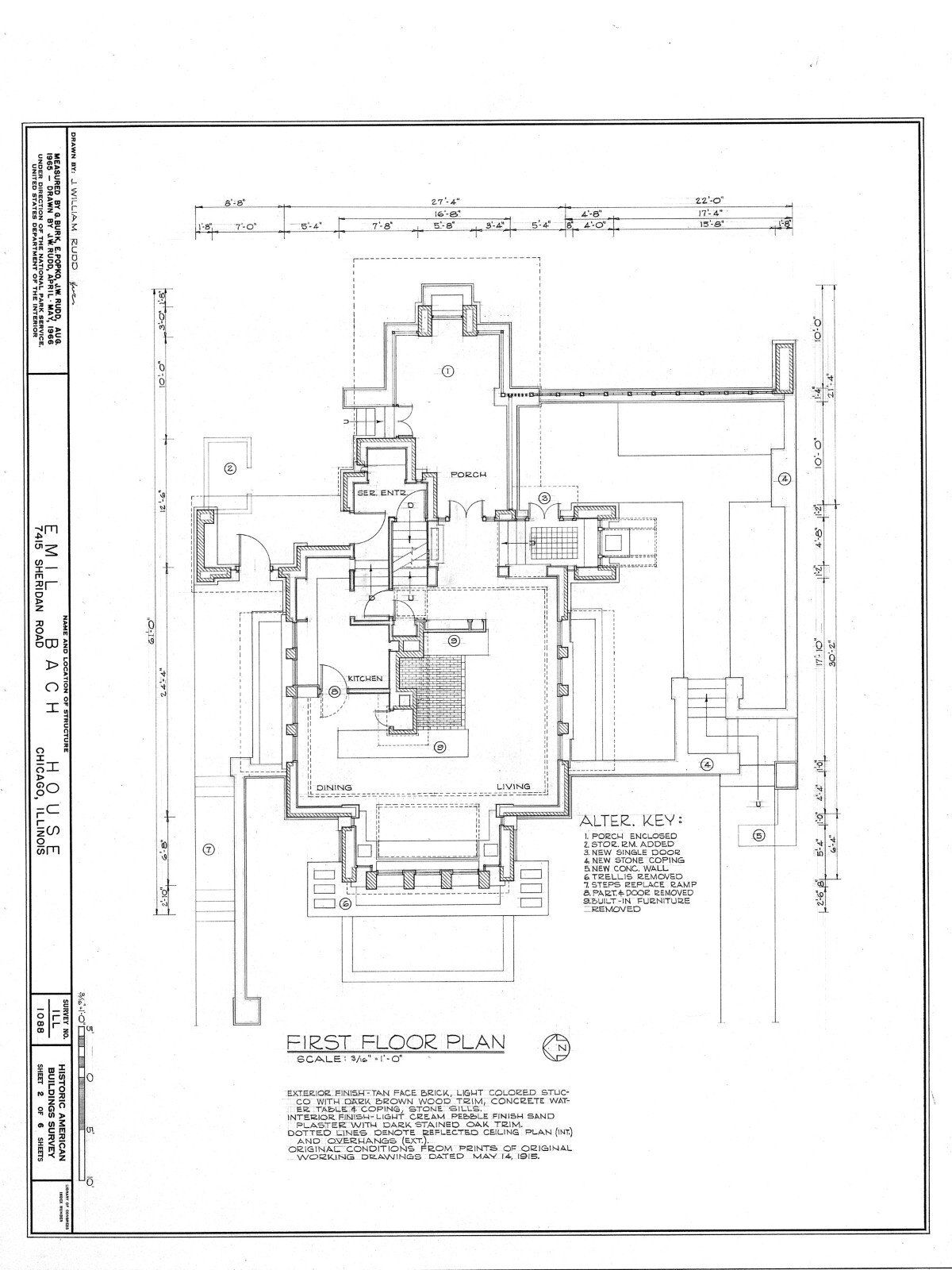 Frank Lloyd Wright Prairie Home, brick, 4 bedrooms, modern house PRINTED PLANS