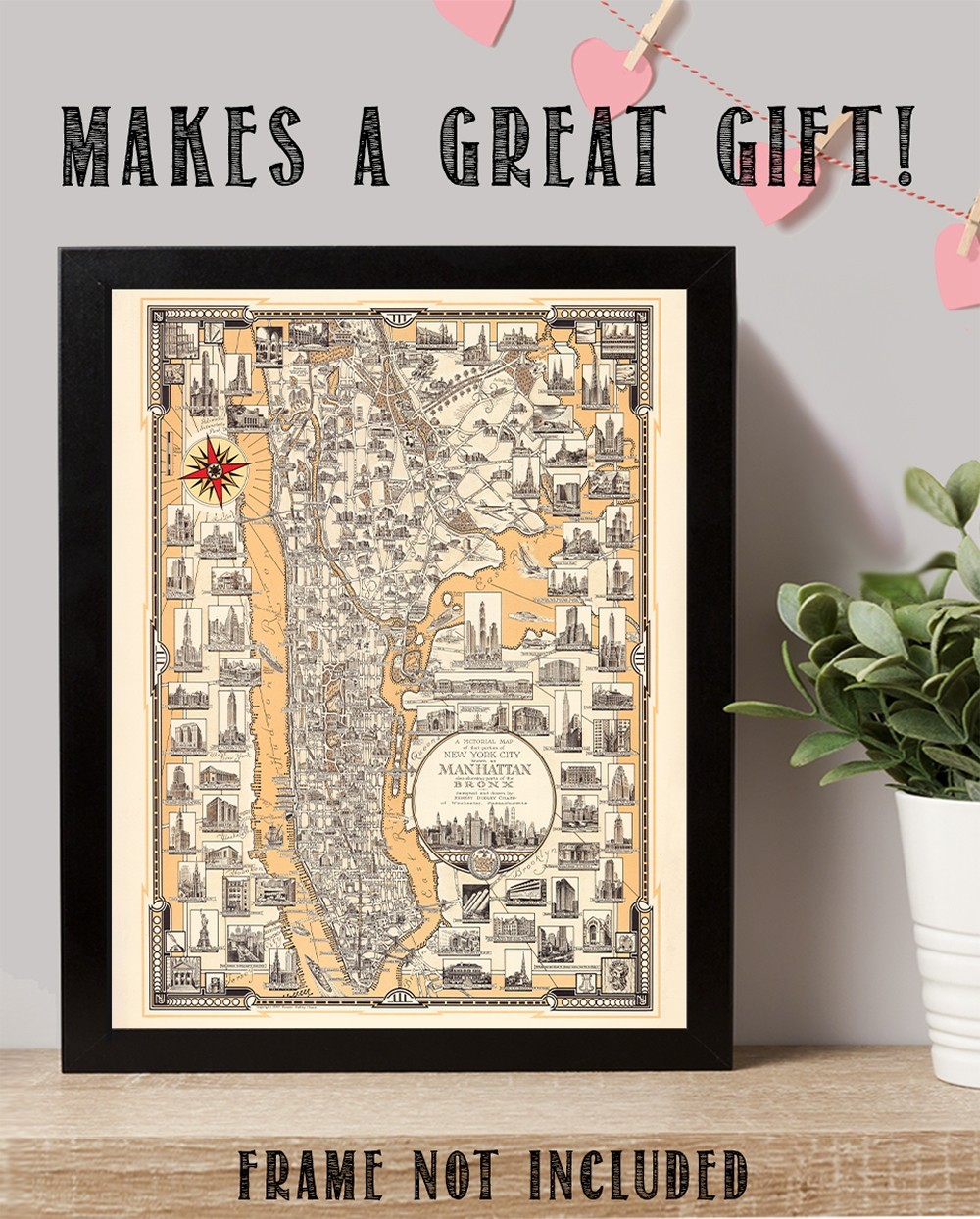 1939 Pictorial Map of Manhattan New York City Art Deco Print