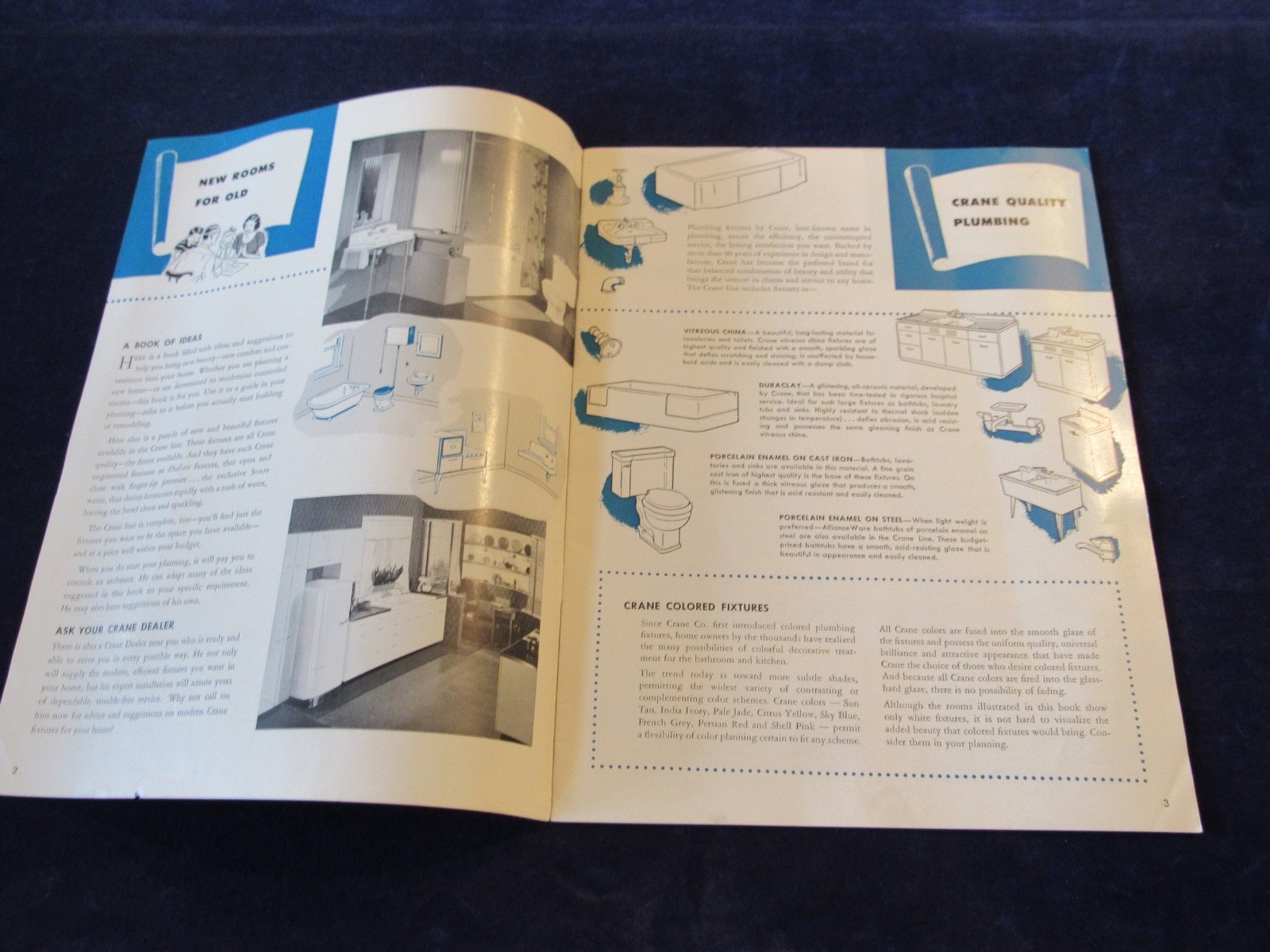 Vintage 1949 CRANE Kitchen Bath Brochures MCM Illustrated Home Design Plans C600