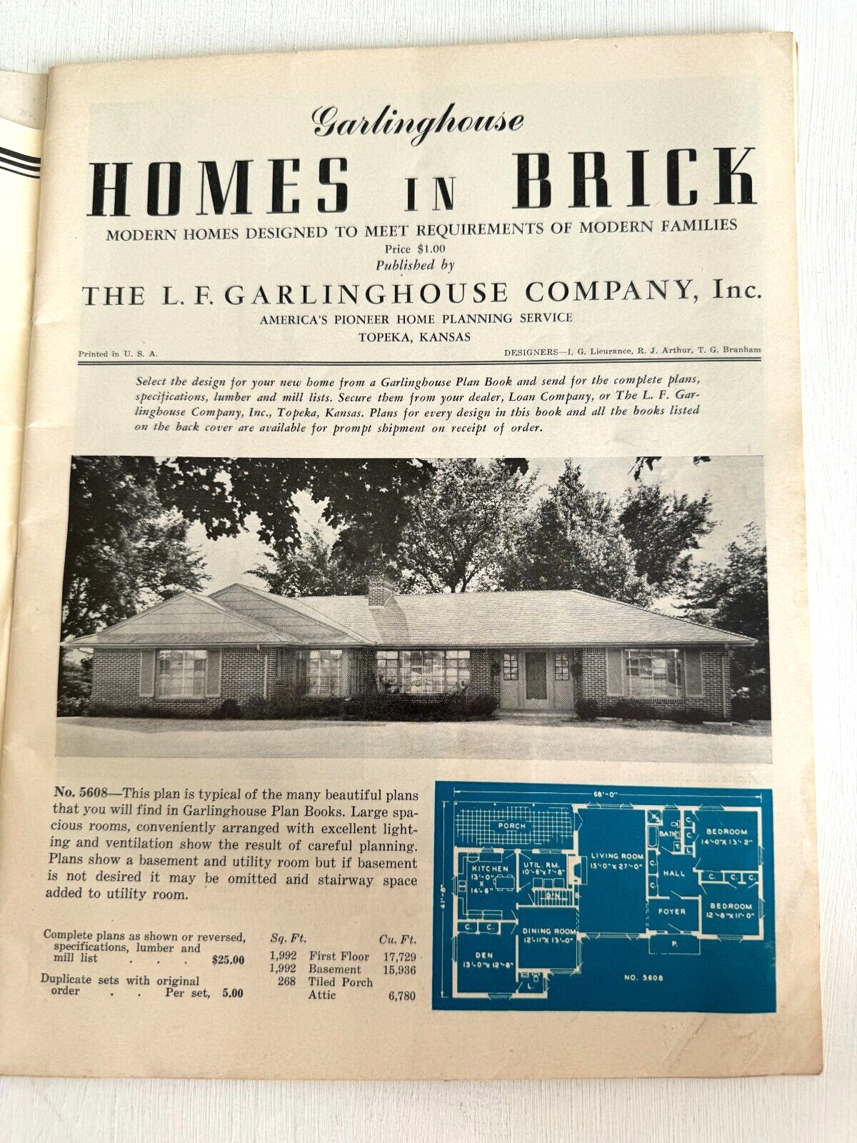 1950’s Mid Century Style Homes in Brick w/ Floor Plans- 32 in Color