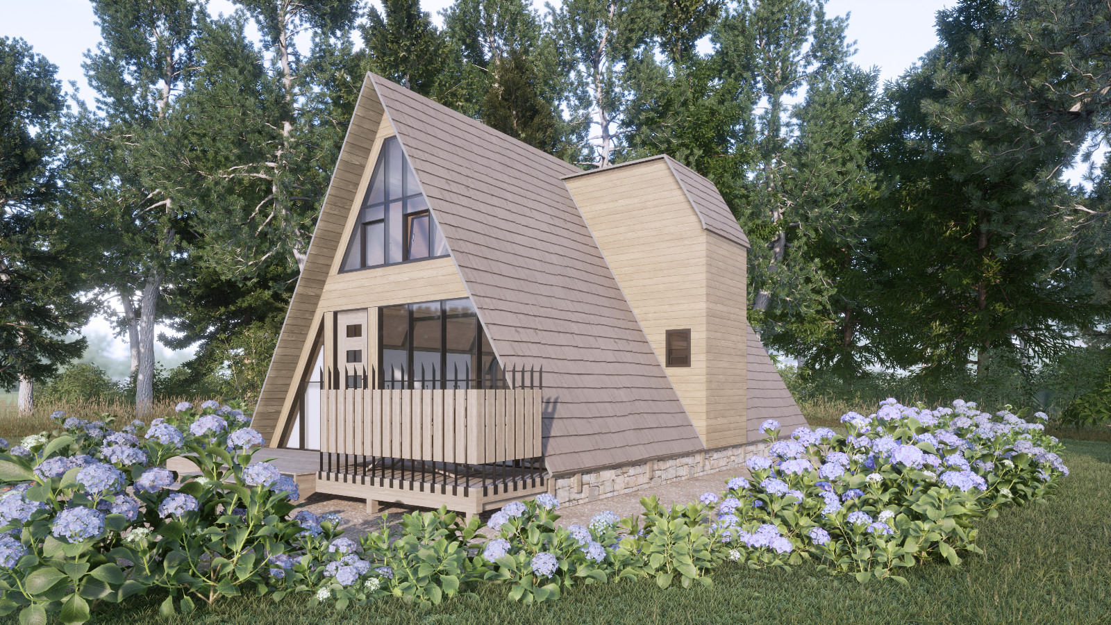 A-Frame Cabin Wood House Plan & Modern Style 3D images,PDF Blueprints with DWG