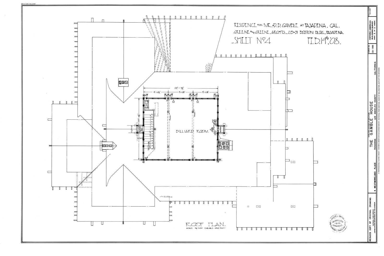 Greene & Greene’s celebrated Gamble House, Arts & Crafts detailed house plans