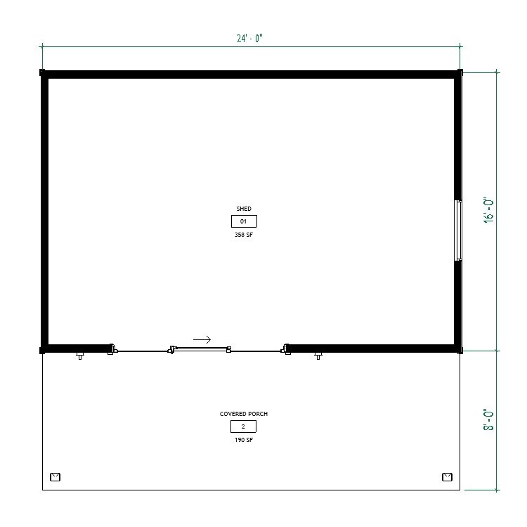 Pool Houses & Cabanas Plans- Backyard Shed with Covered Porch Blueprints
