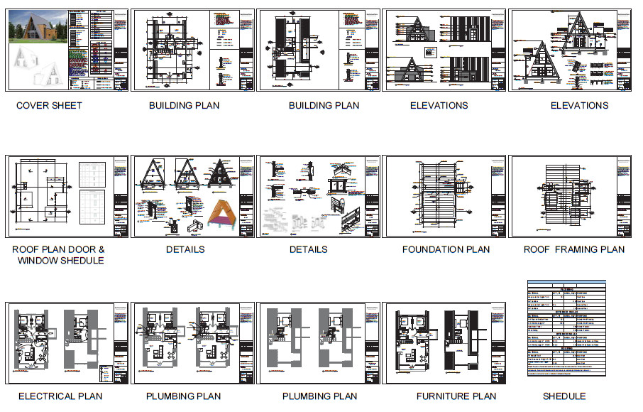 45’x32’ 3-Beds, 2-Baths Modern A-Frame Architectural House Plans PDF Download.