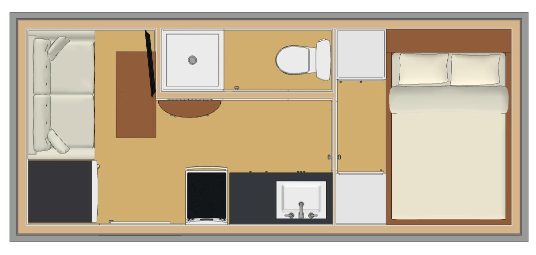 170sqft – 8’6″x20′ – 1bedrm1bath-Tiny House design – us/metric-ala cart