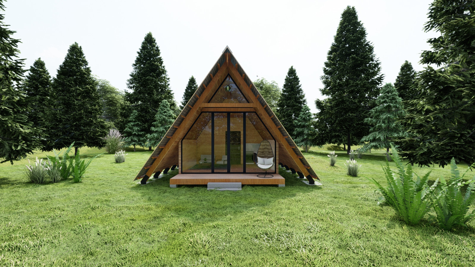 19’-6’’ x 14’-0’’ Modern A–Frame Cabin Plan with 3D Images