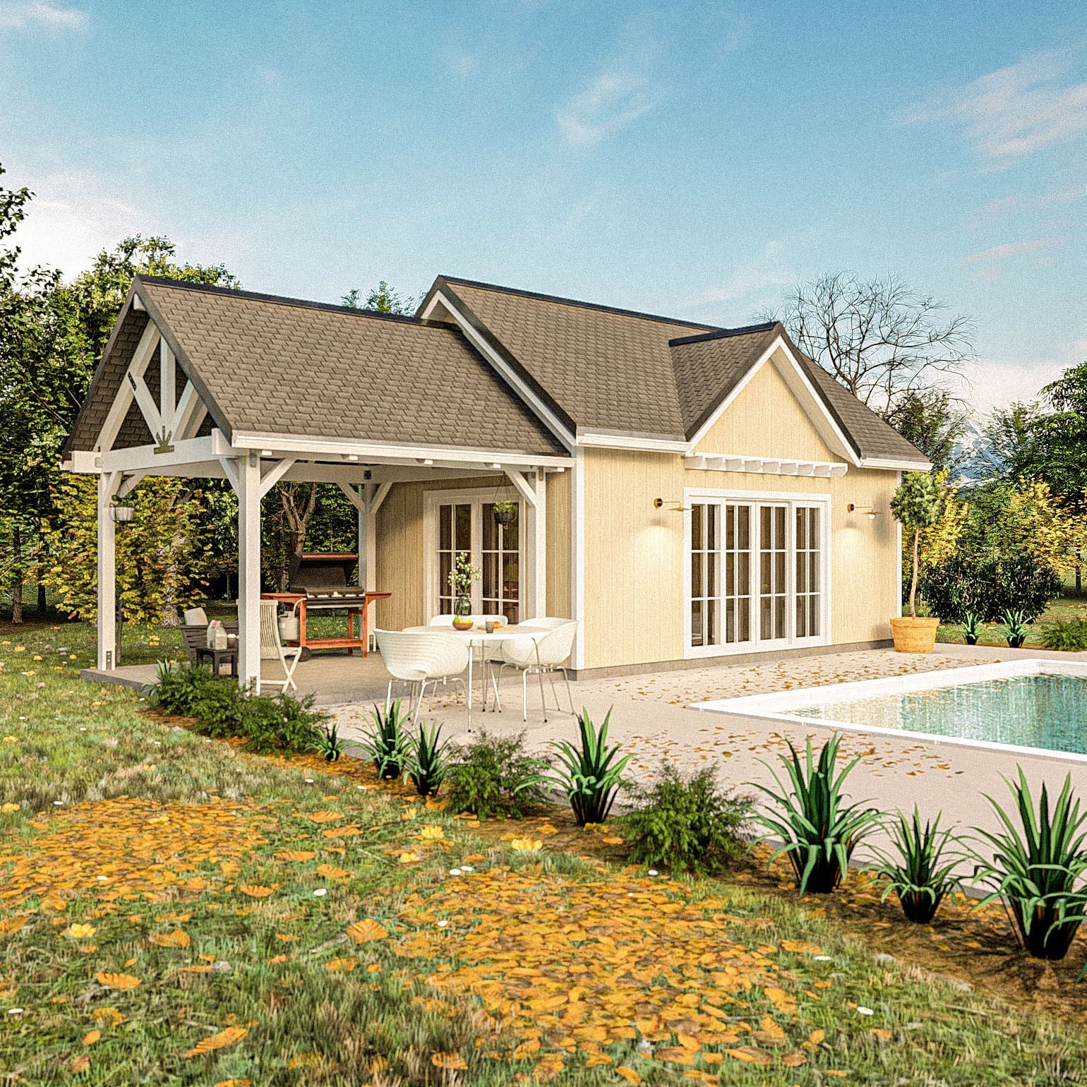 Traditional Pool House Plan, Plan,Country Shed design blueprints
