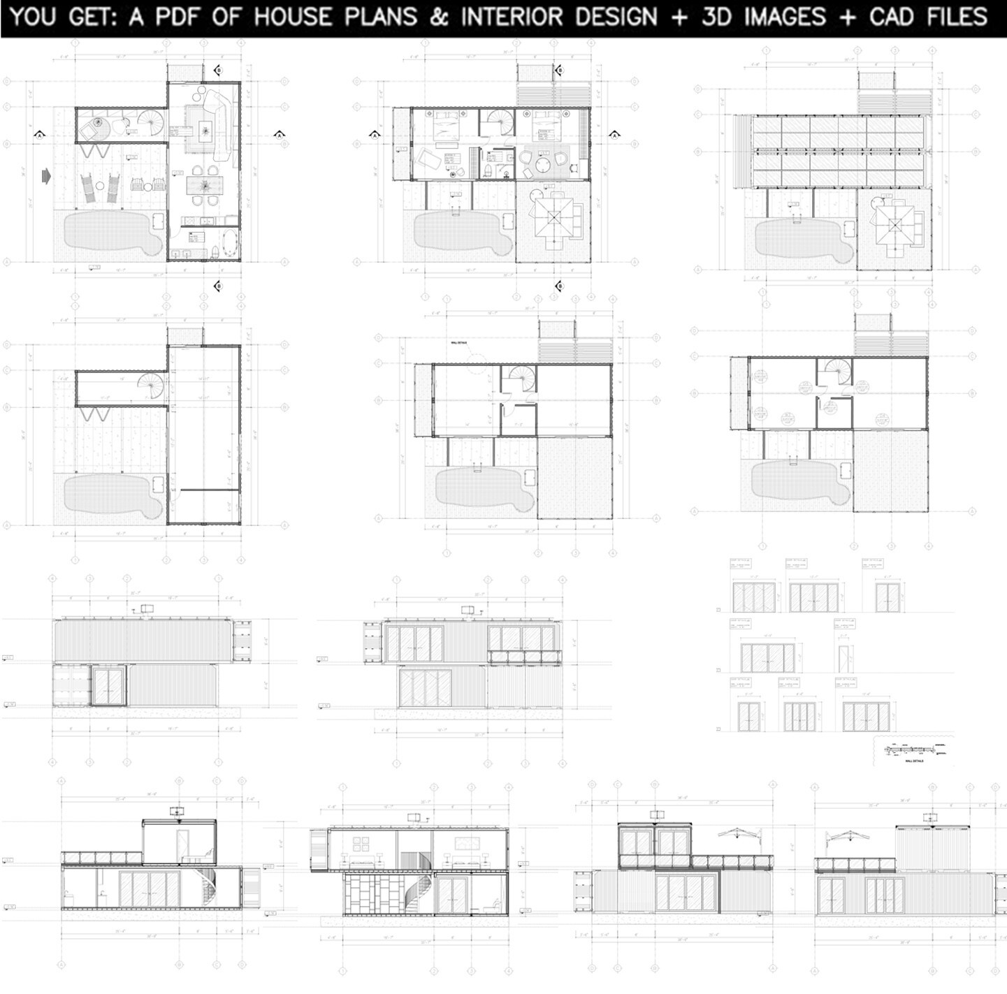 Container house plans – 2 bedrooms – 2 bathrooms – Digital PDF File