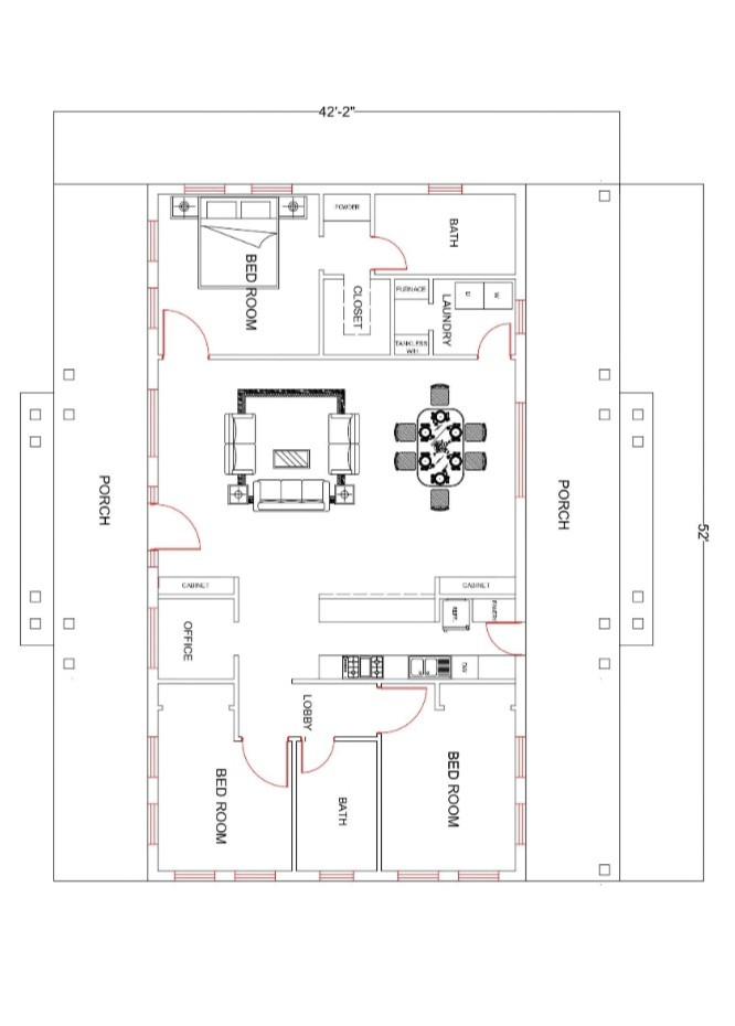 Cottage Small House Plan 3 Bedroom 2.5 Bath 1 Kitchen With Dining, Living Room