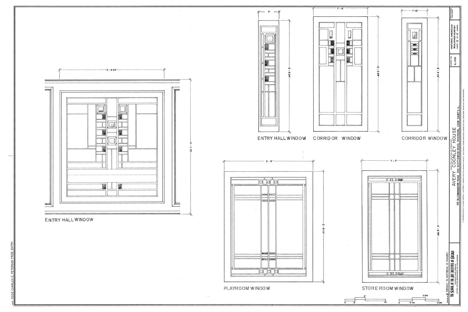 Frank Lloyd Wright Prairie Style home, architectural drawings, Coonley House