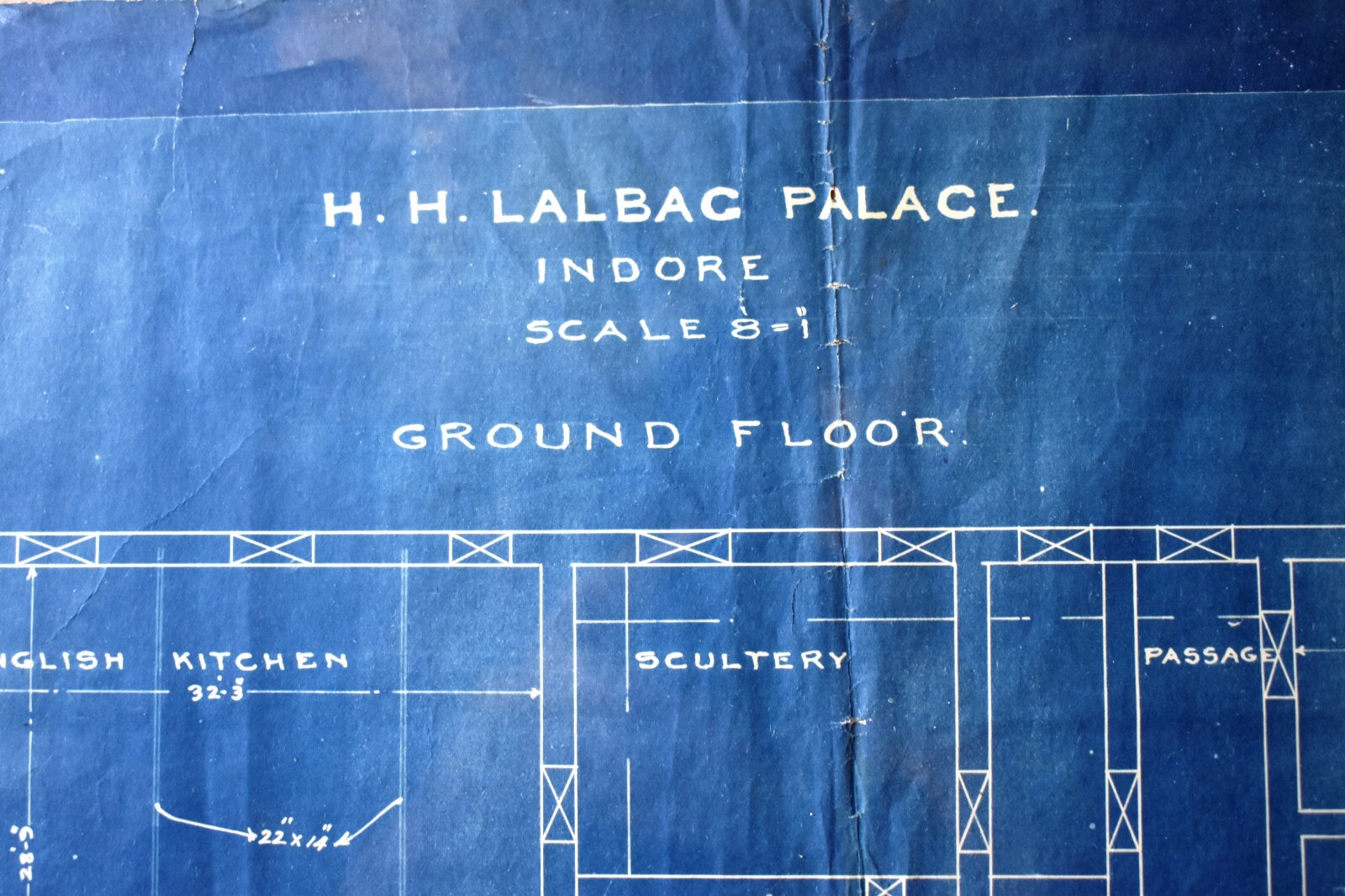 Antique Lal Bagh Palace Indore Architectural Plan & Lay-Out Of Ground Floor 1926