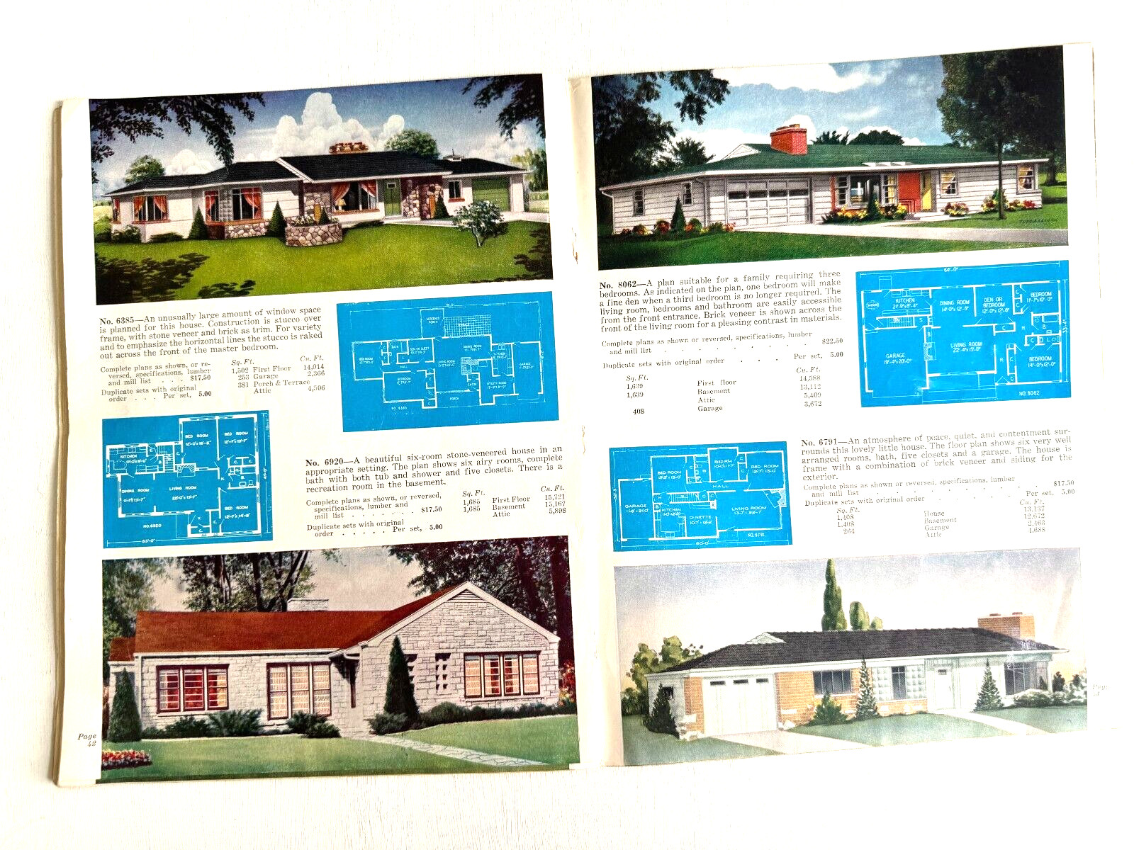 1950’s Mid Century Style Homes in Brick w/ Floor Plans- 32 in Color