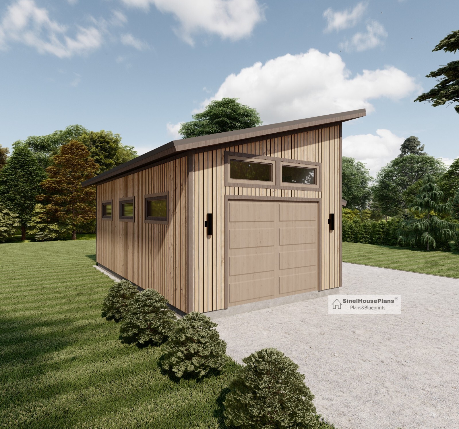 1-Car Modern Detached Garage Plans,24’x28′ Garage Blueprints