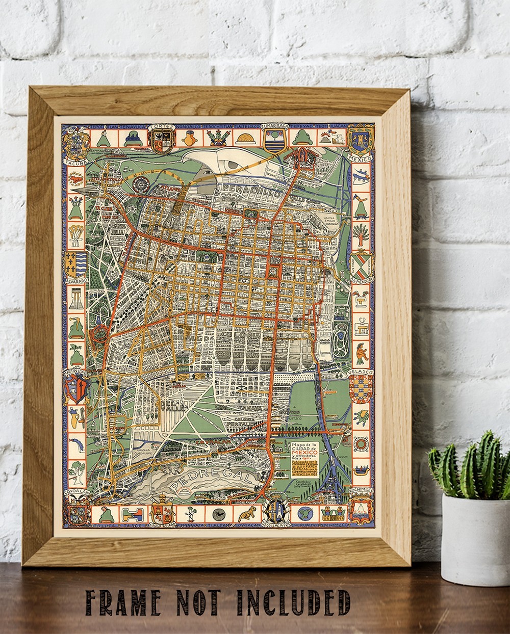 1932 Mexico City Pictorial Map Vintage Mexican Capital Poster Print