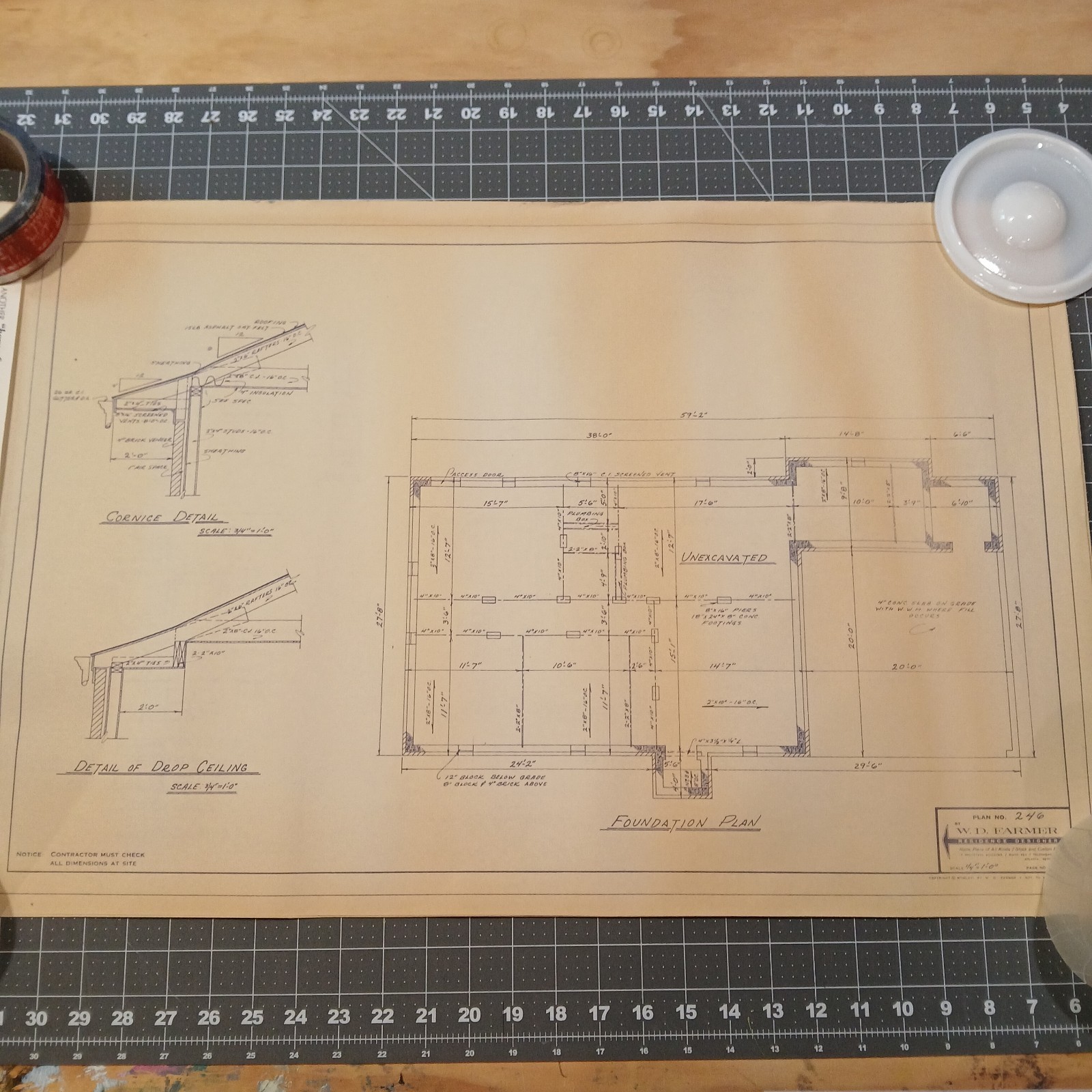 MCM 1966 House Blueprint Plans W.D. Farmer Homes Plan #246 1220 sf 60s Ranch Vtg