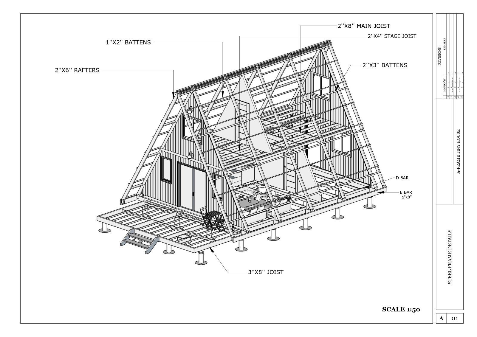 36’x20′ A-frame Cabin Plan -3D images Modern Auto CAD File & PDF Blueprint