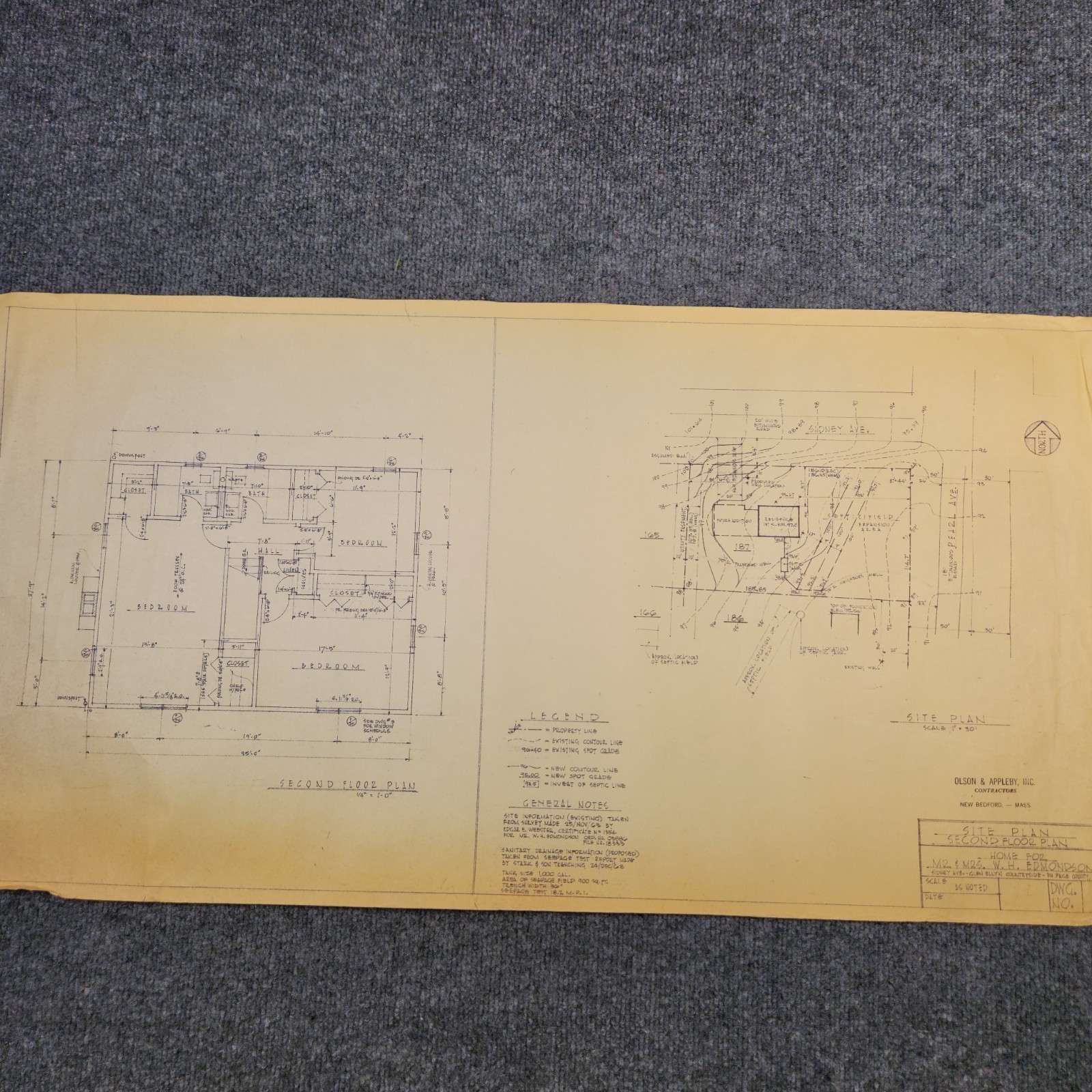 Vintage House Blueprint 33×17 1964 Mid Century Modern Drawing Art Glen Ellyn IL