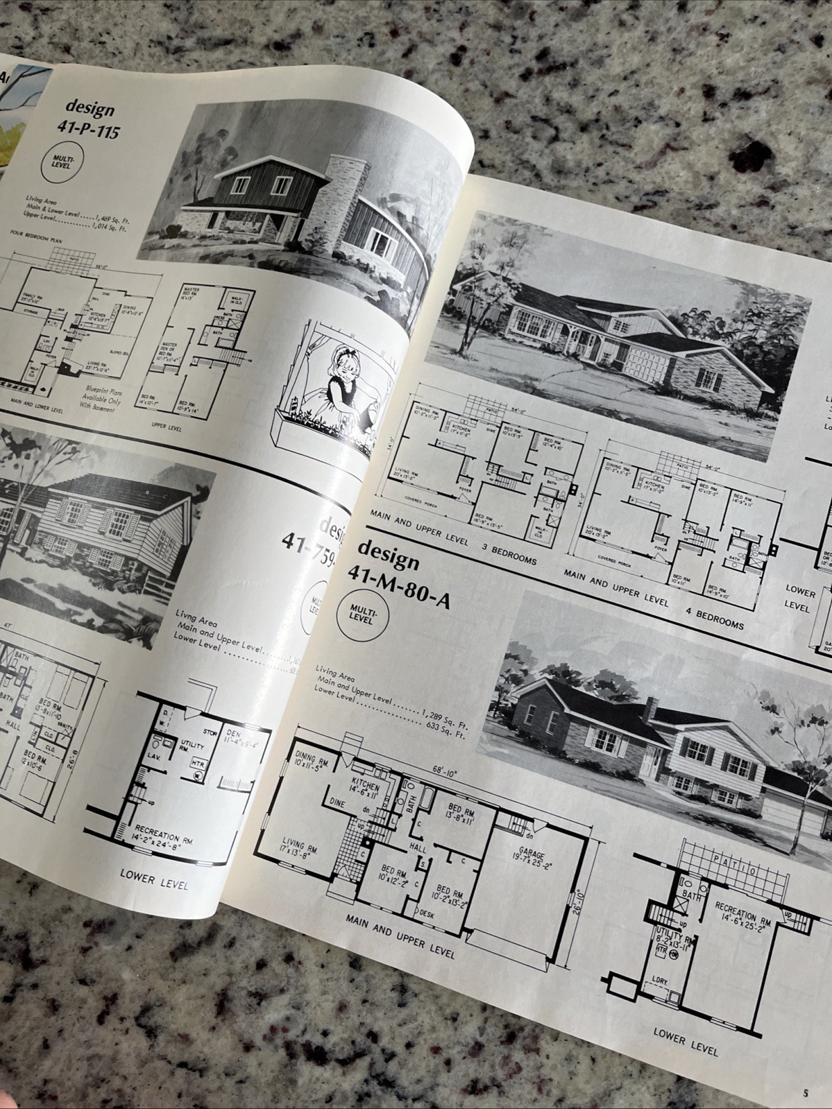 Vintage 1972 MCM Multi-Level Hillside Home Plans Design Catalog Blueprints