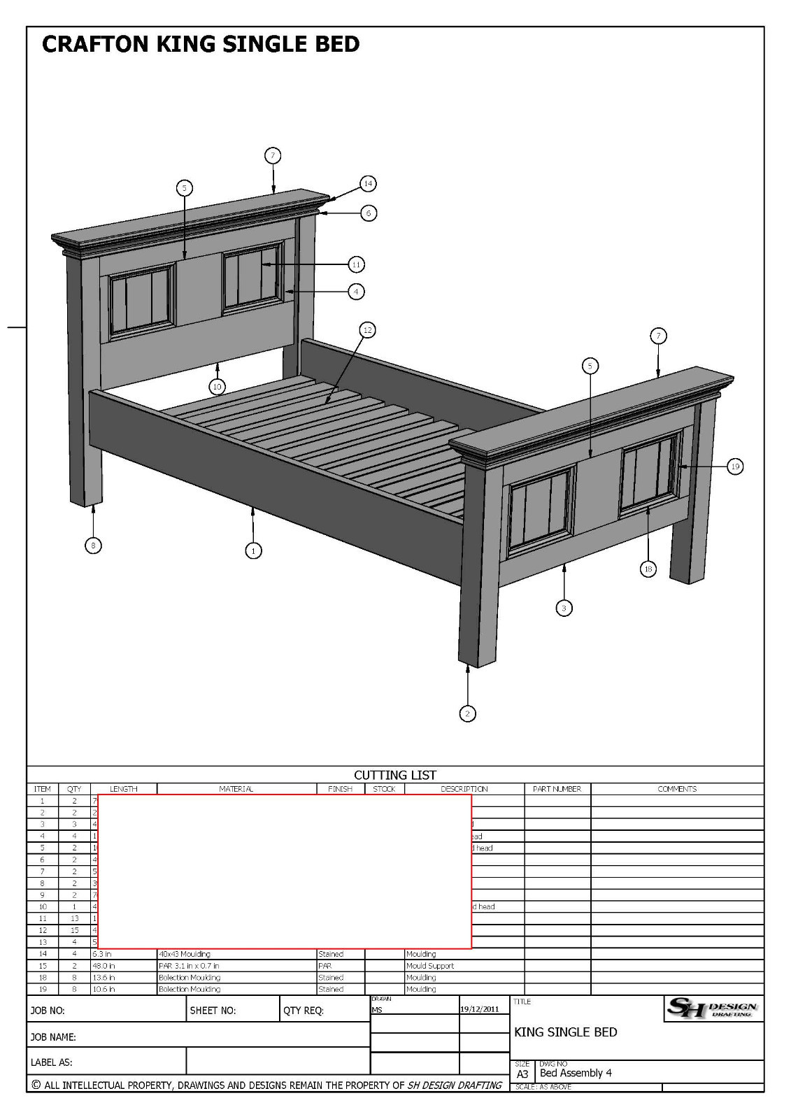 BUILDING PLANS FOR CRAFTON KING SINGLE TIMBER BED – MAKE YOUR OWN & SAVE $$$