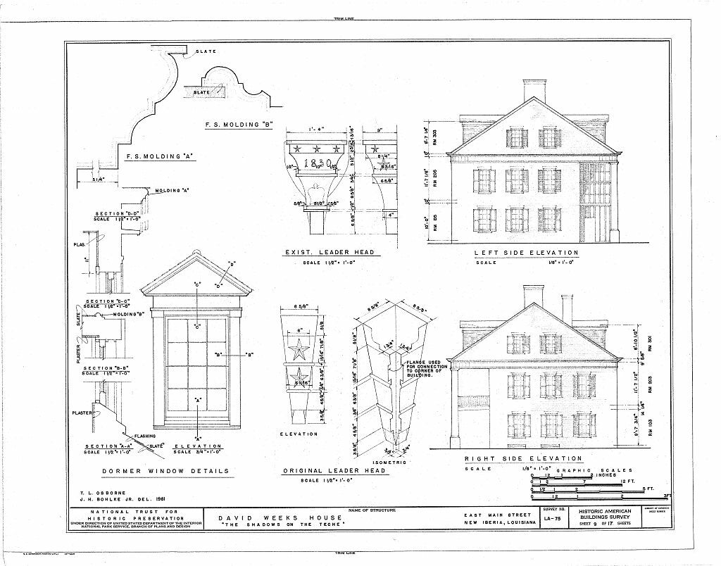 Shadows on the Teche – Antebellum Mansion southern style – printed drawings