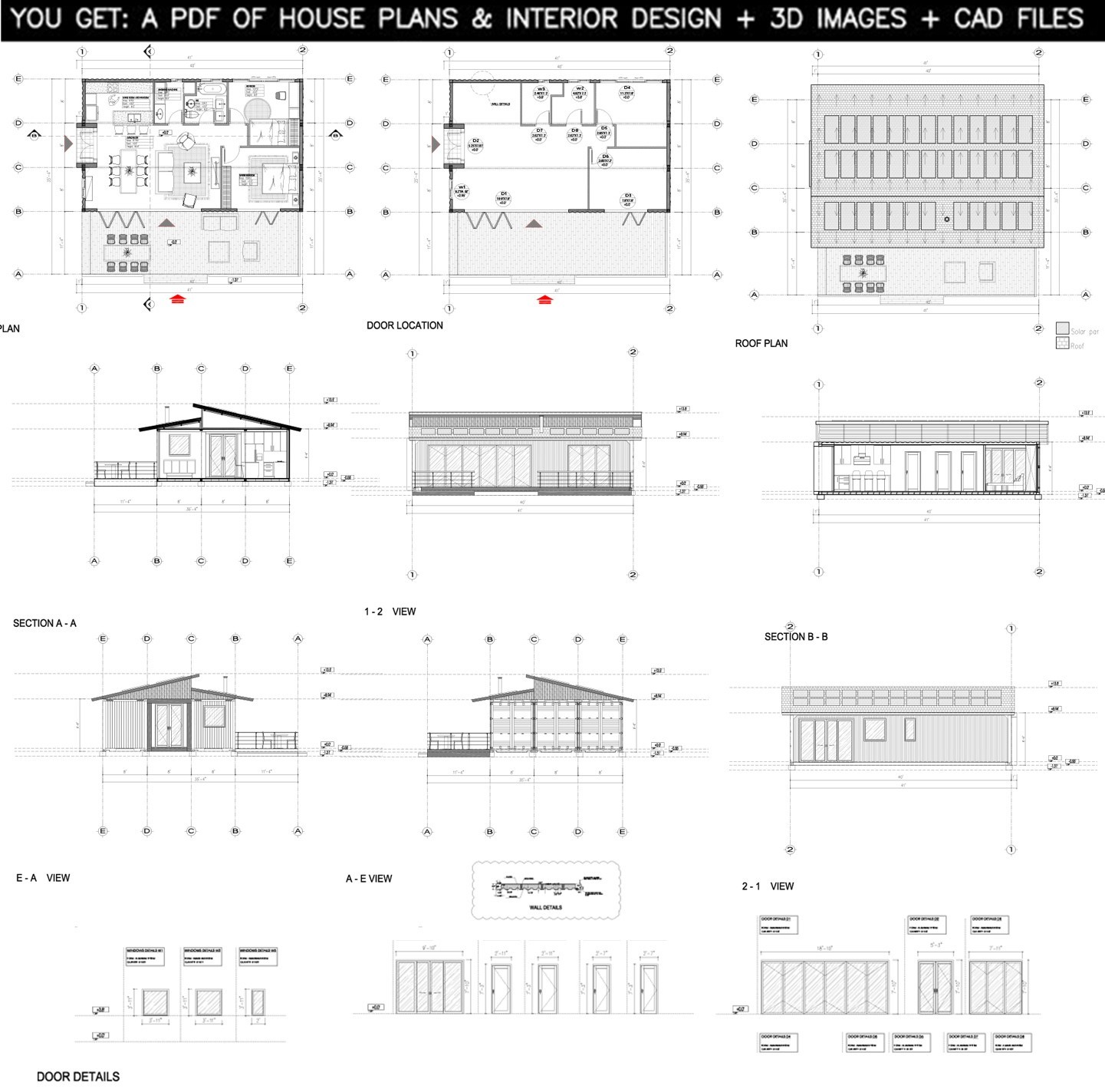 Container house plans – 2 bedrooms – 1 bathroom – Digital PDF File