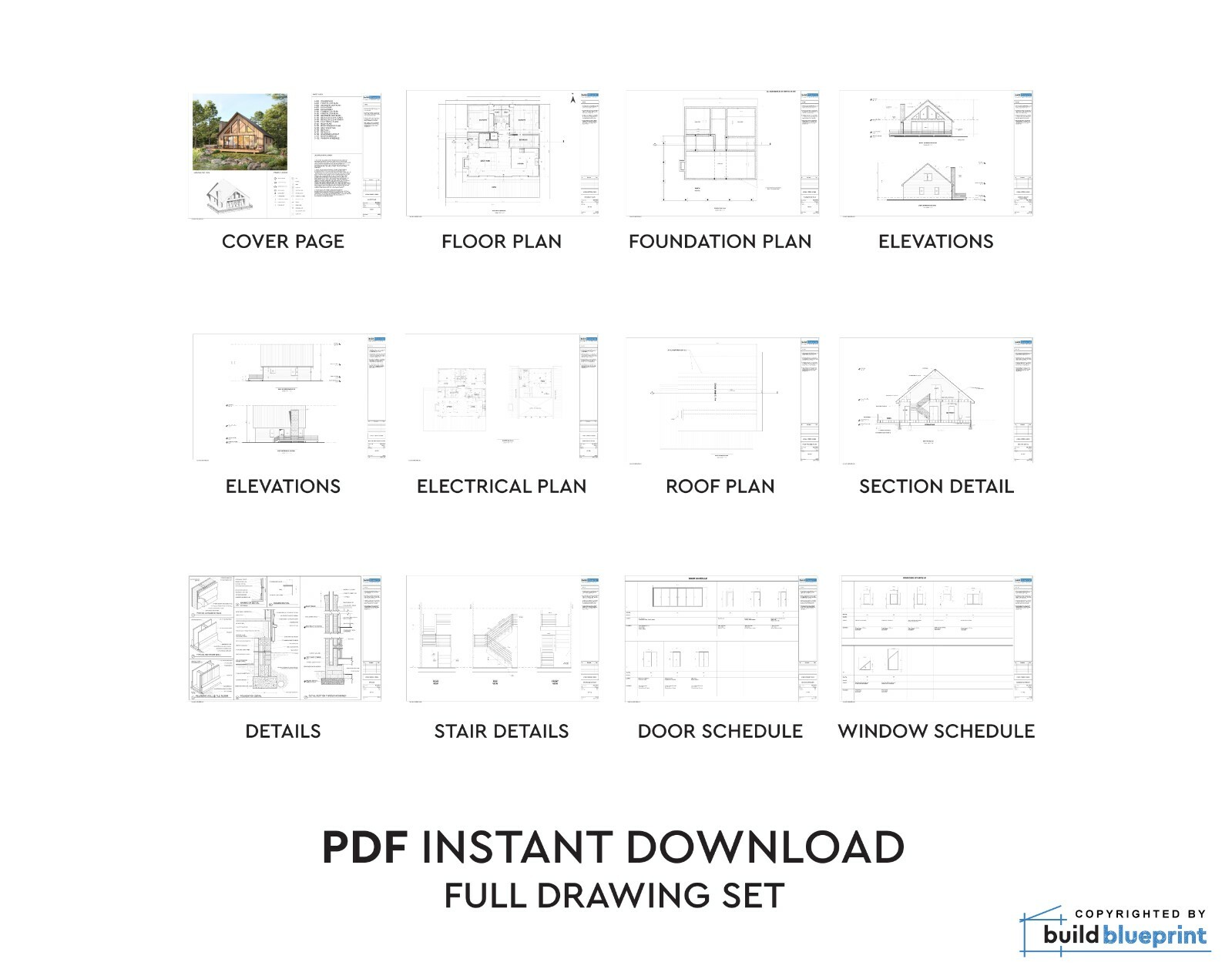 Modern 1675SF Cabin w/ Loft Architectural House Plans 3 Bedroom – PDF Download