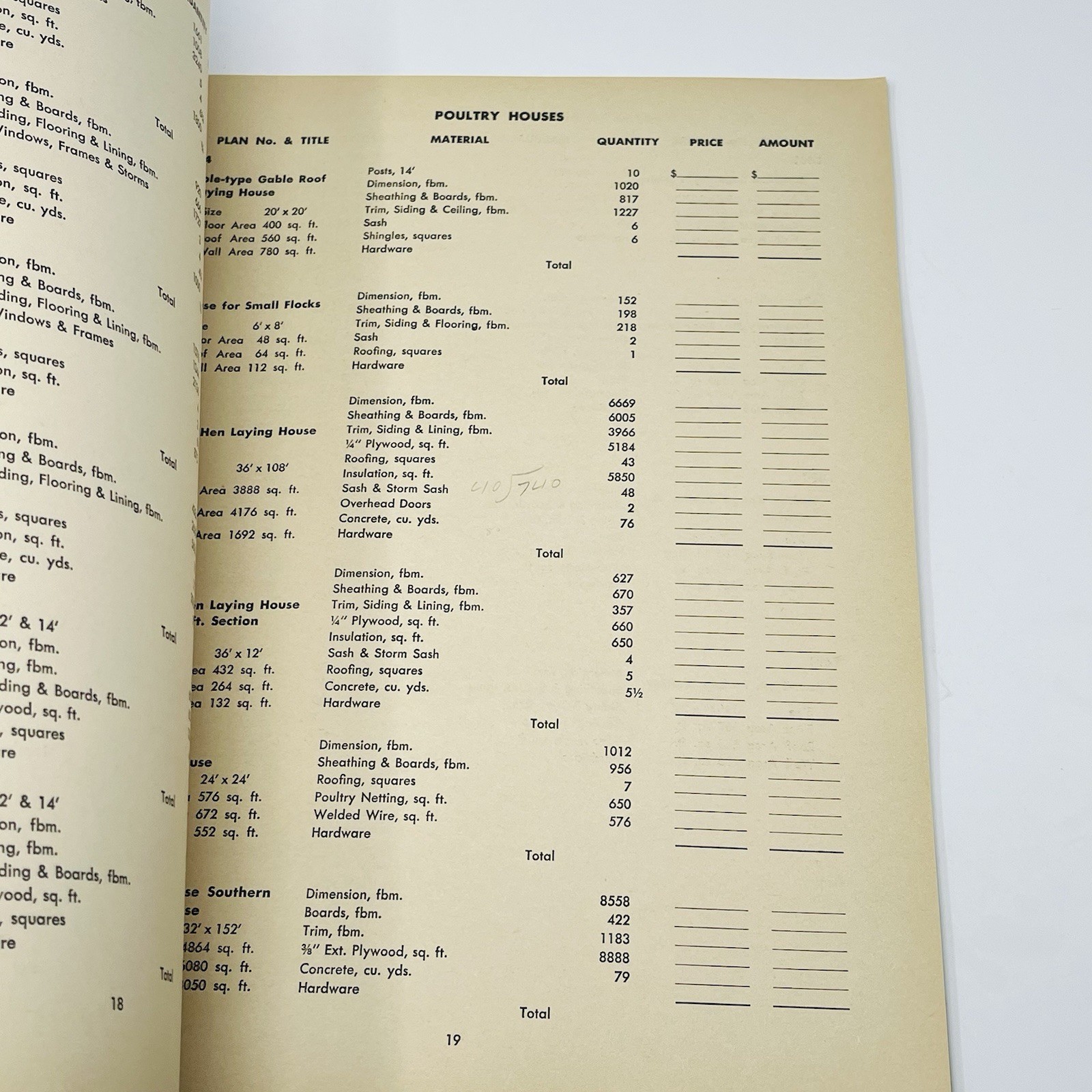 1958 Weyerhaeuser 4 Square Material List For Estimating Farm Building Designs