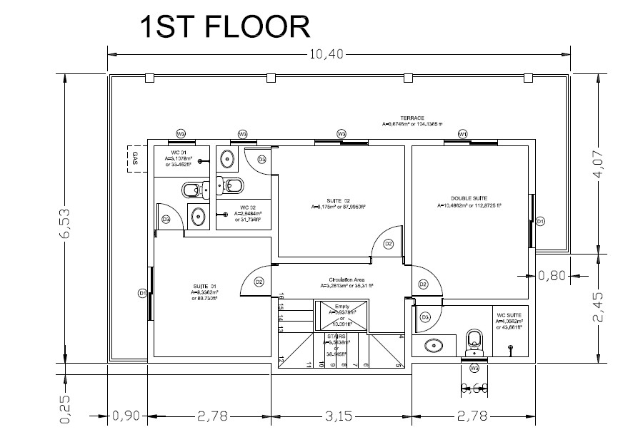 House Plan | 4 Suites 1bathroom | 1374.0 ft² and 127.65 m2 | CAD & PDF File