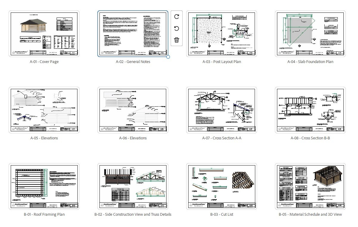 24’x24′ Carport plans/ Double Car Carport Blueprints/Wood Pavilion Construction