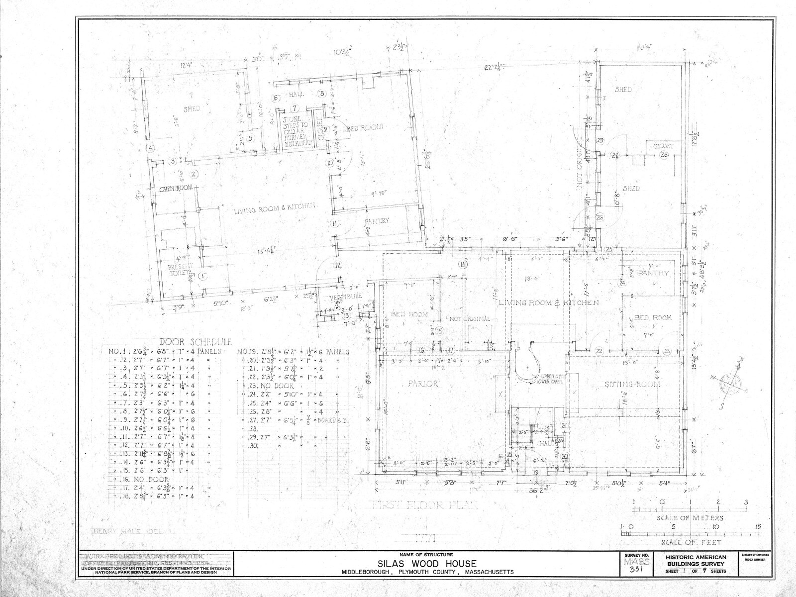 Gambrel roof Colonial home plan, clapboard siding, many rooms, printed drawings