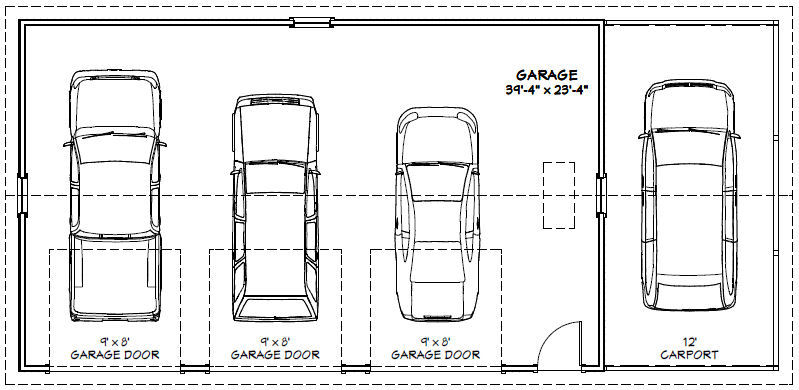 40×24 3-Car Garage w/ Carport — 960 sq ft — PDF Floor Plan — Model 1D