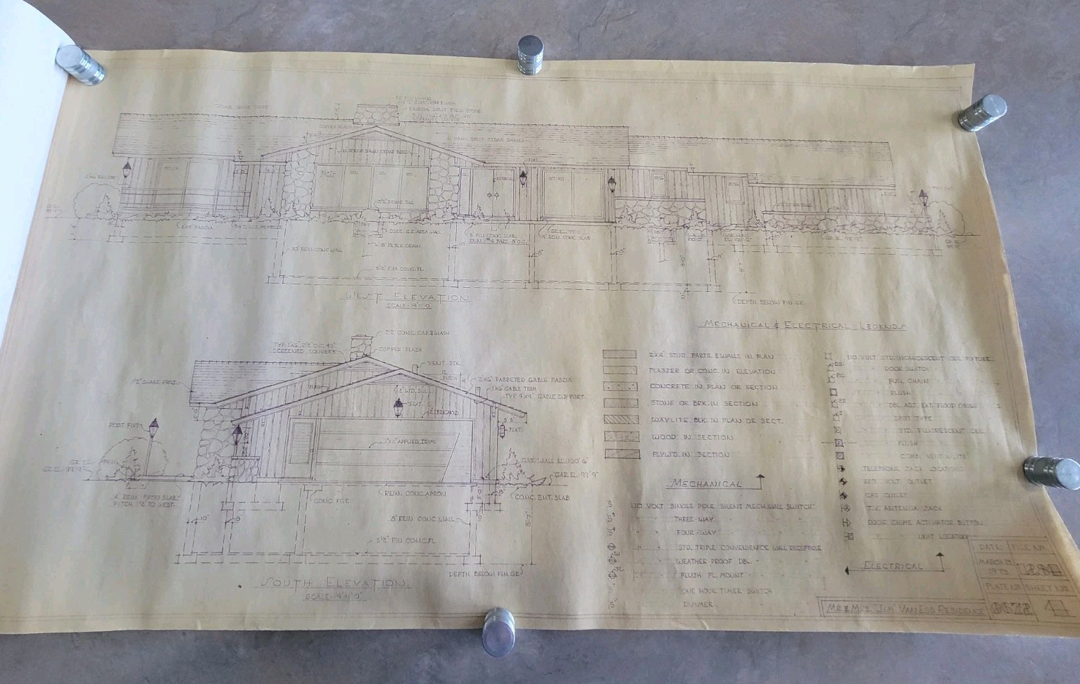 Vintage 1973 Architectural Private Residence Blueprints Bound Set 5 Sheets