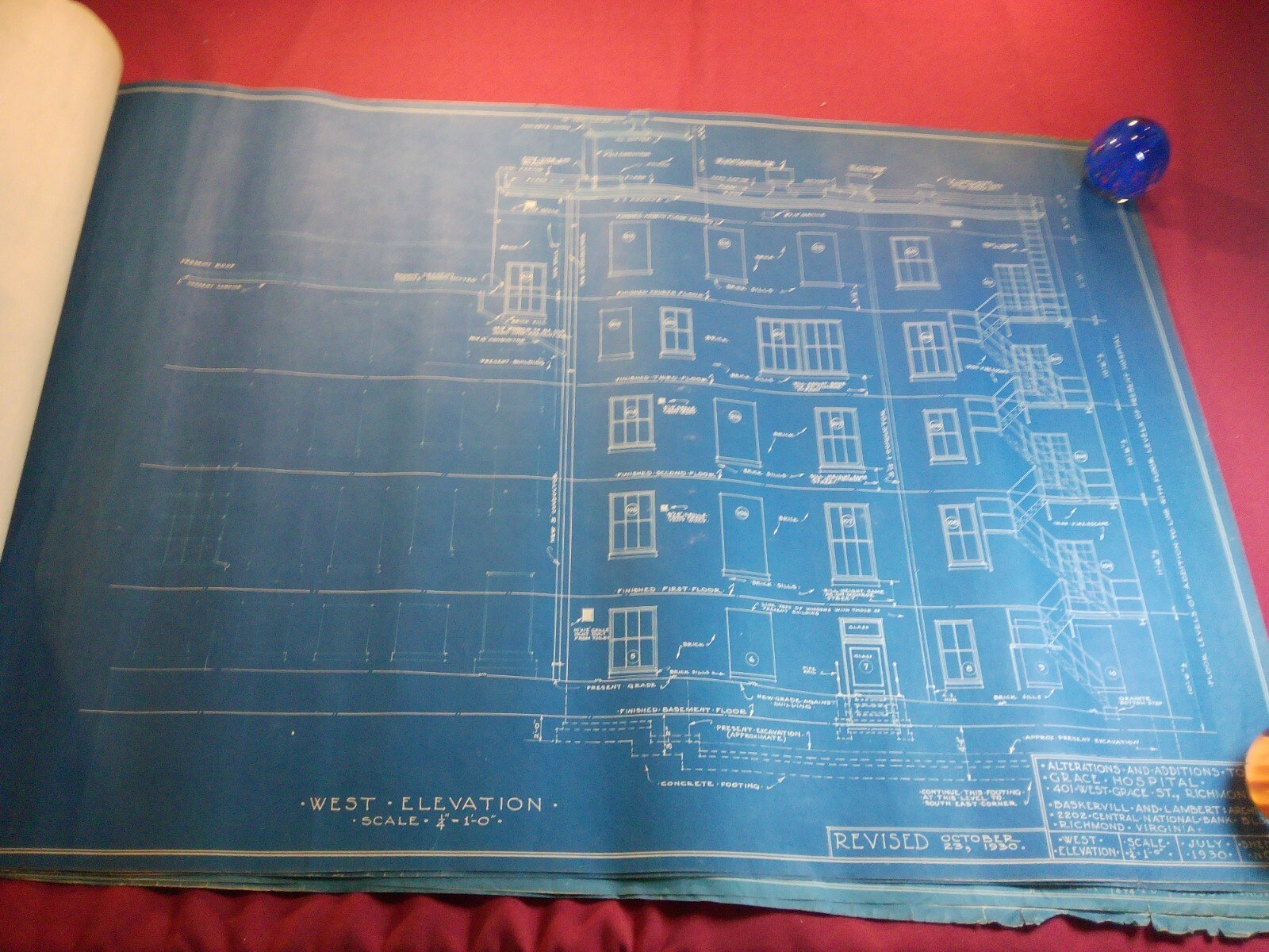 JULY 1930 Baskervill & Lambert Architects Blueprints, Grace Hospital Richmond VA