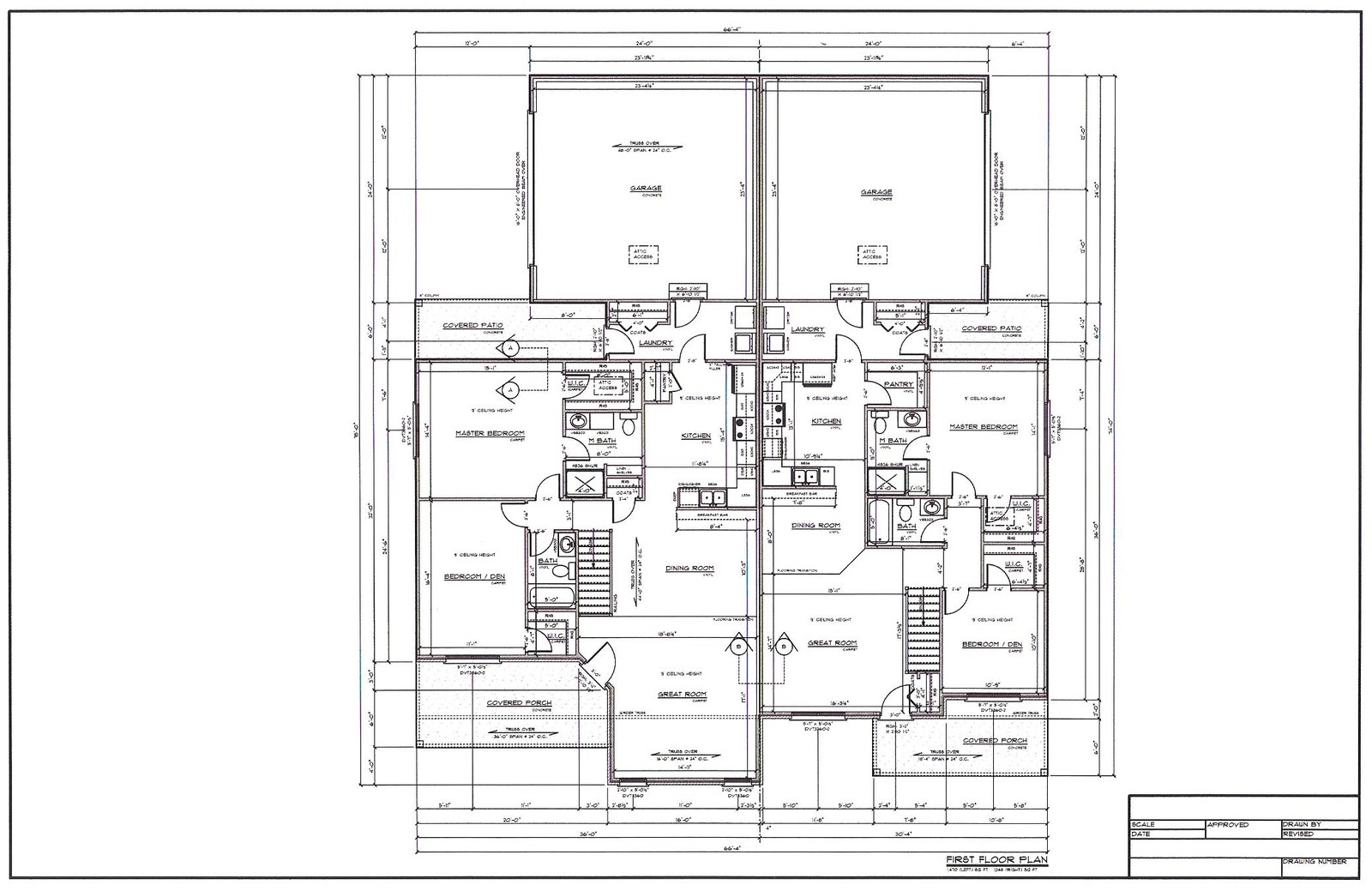 Full Set of Condominium / Duplex building plans 1,470 / 1,248 sq ft