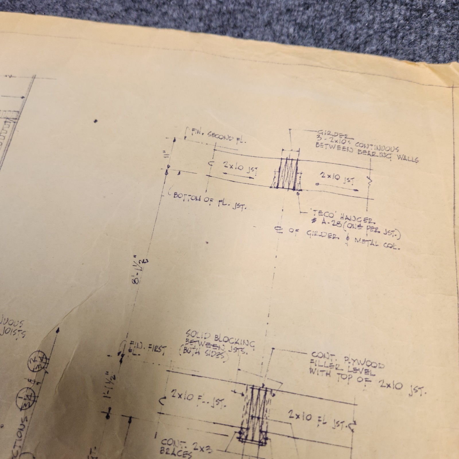 Vintage House Blueprint 33×17 1964 Mid Century Modern Drawing Art Glen Ellyn IL