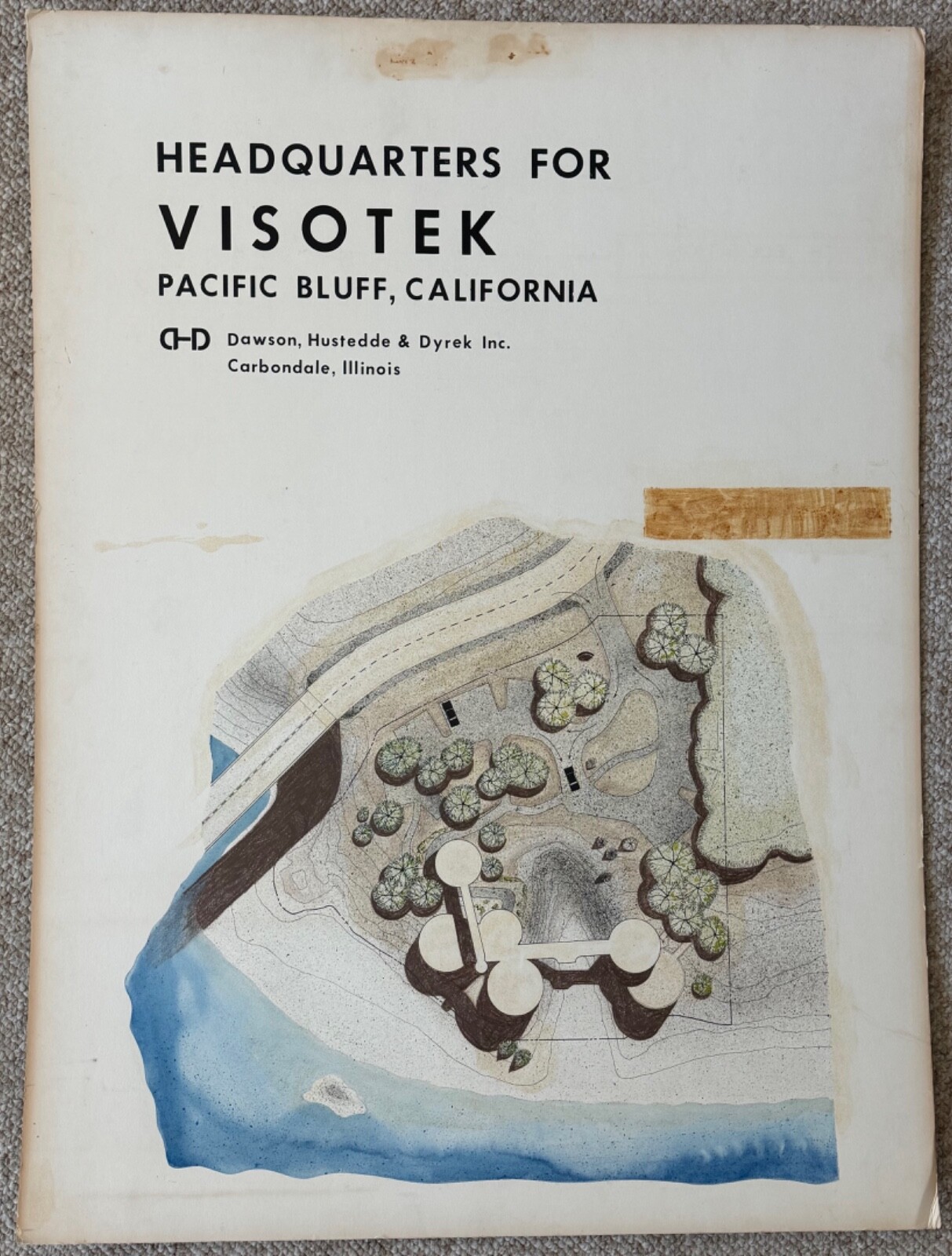 Vintage 1970s Visotek Headquarters Architectural Rendering Plans Blue Prints