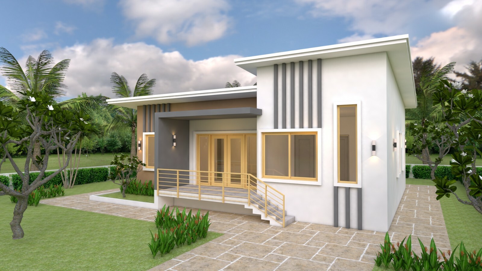 House Plan 12×12 Meter 39×39 Feet 4 Beds 2 Baths Shed Roof PDF (A4 Hard Copy)