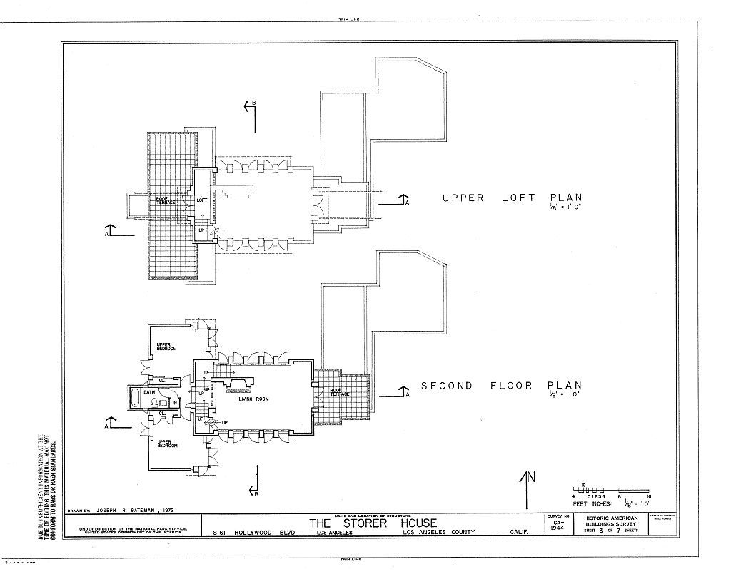 Frank Lloyd Wright, Storer House, California concrete block home, PRINTED PLANS