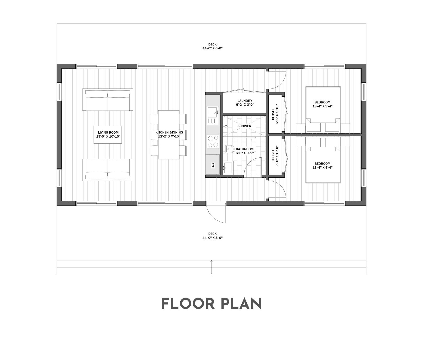 Modern Cabin House, 20′ x 44′, 880 Sq Ft, Tiny House, Architectural Plans
