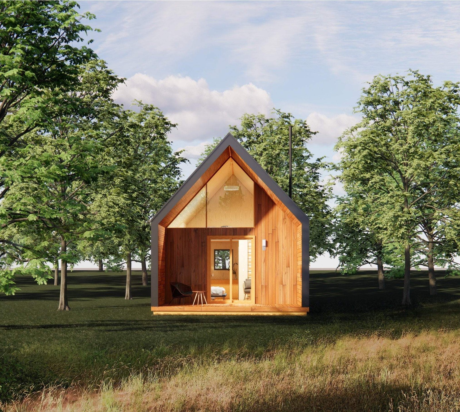 Modern ADU Cabin Plans 19×28 – Catskills Guest House – Tiny Home Blueprints
