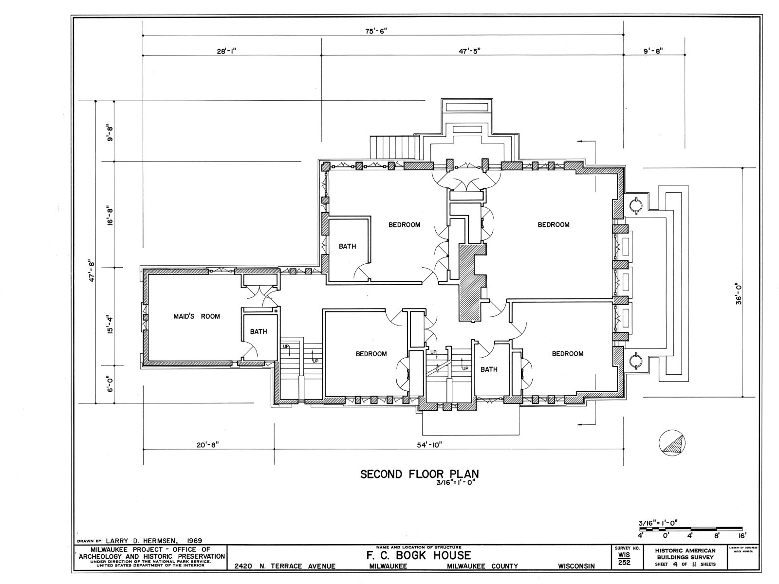 Frank Lloyd Wright’s Bogk House, brick Prairie Style – PRINTED PLANS