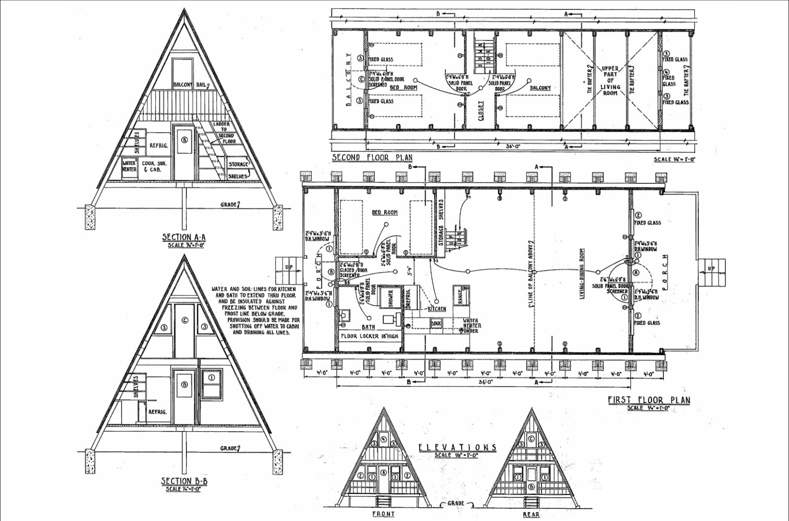 36’x20′ A-Frame Cabin Plans with Loft – Detailed Floor Plans and More
