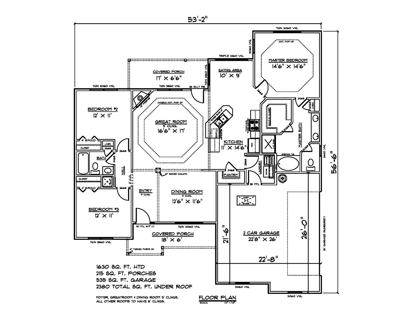 House Plan PDFs for 1630 Sq. Ft. 3 Bedroom House w/Garage (Email Delivery Only)