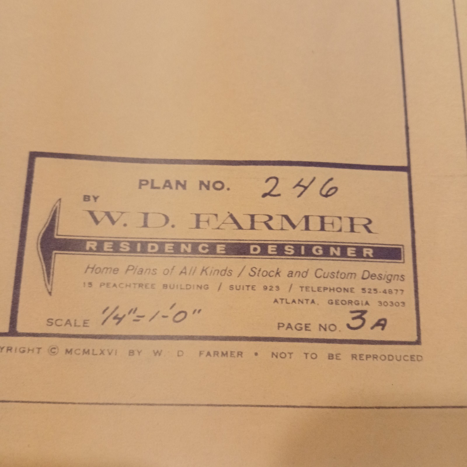 MCM 1966 House Blueprint Plans W.D. Farmer Homes Plan #246 1220 sf 60s Ranch Vtg