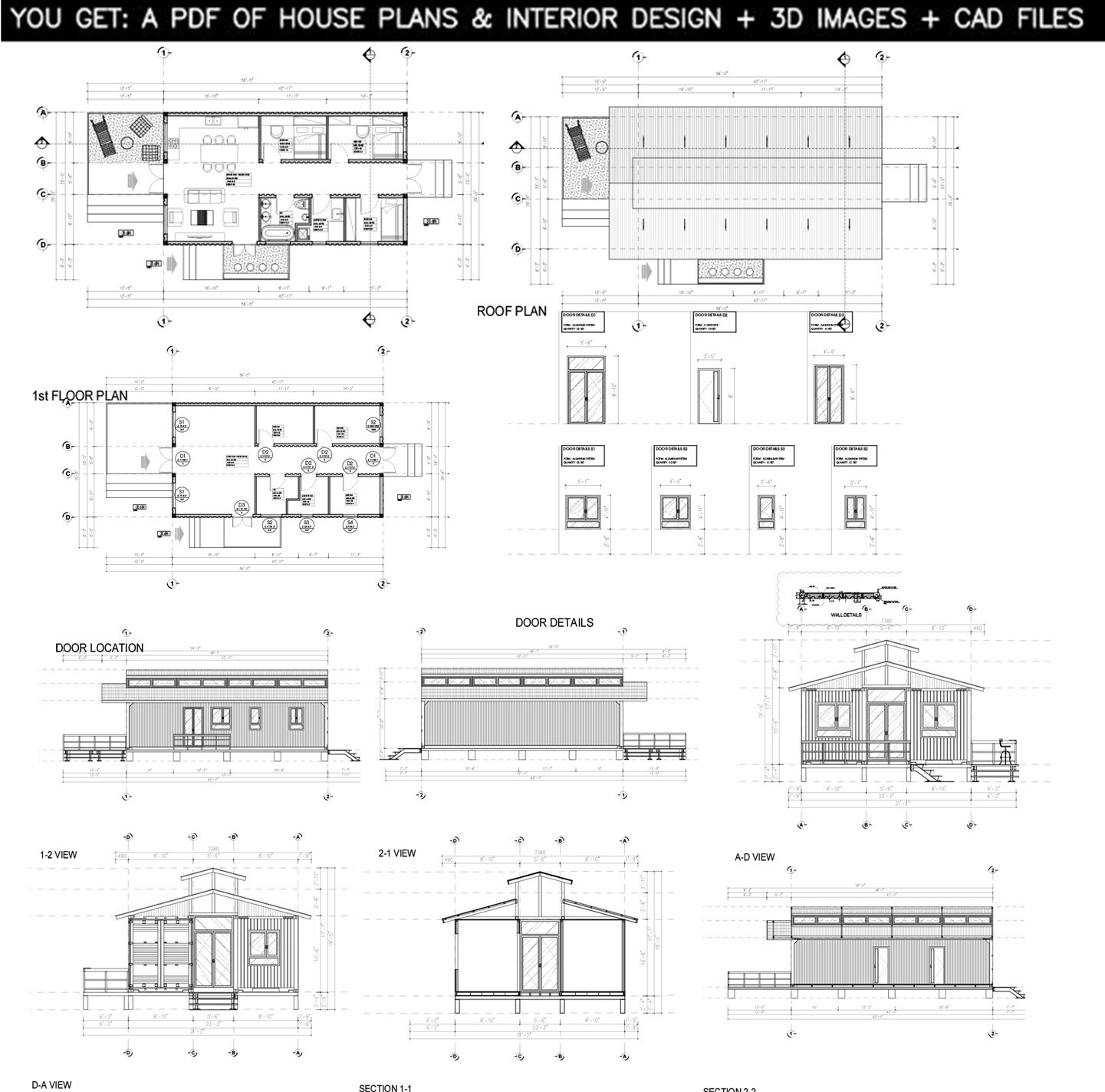 Container house plans – 3 bedrooms – 1 bathroom – Digital PDF File