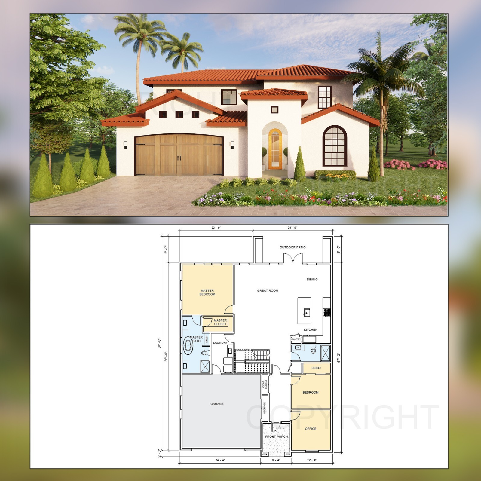 Luxury Modern Mediterranean House Plan Design – 4 Bed 3 Bath Drawings Blueprints