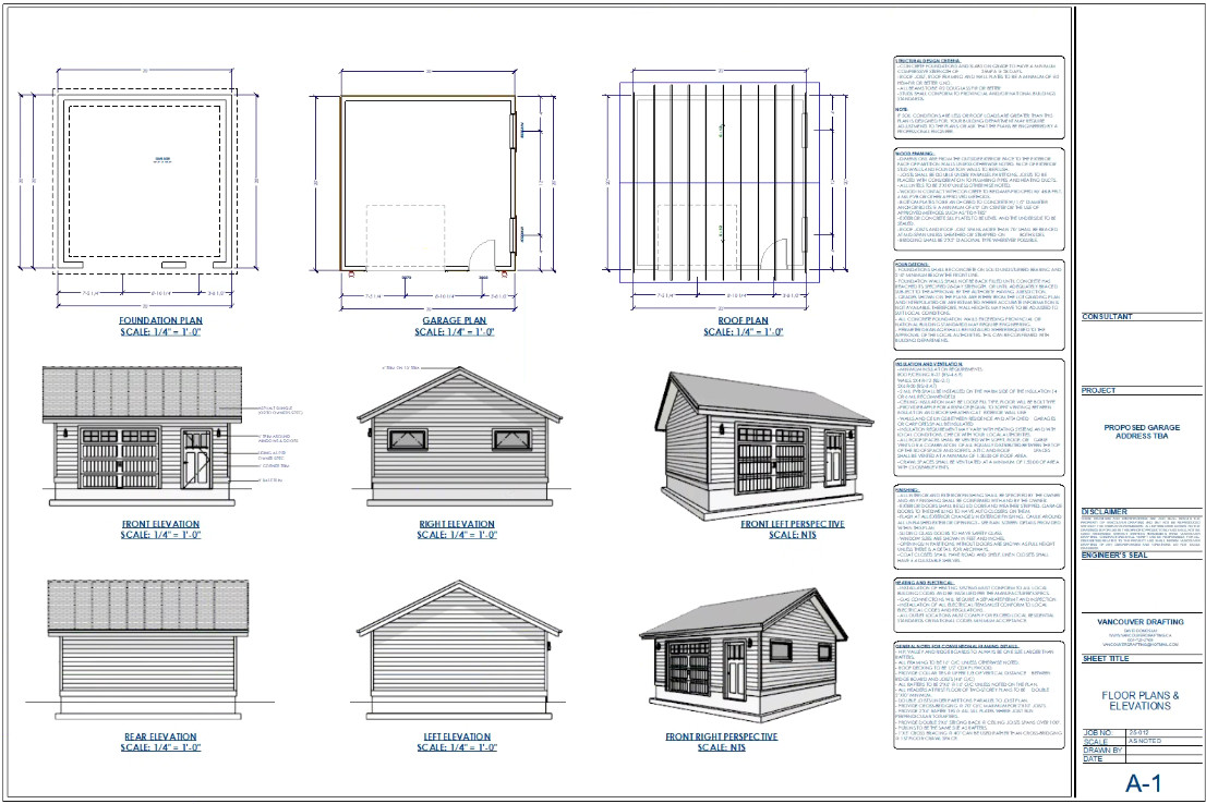 Double Car / 2 Car Garage Plan / Architectural Blueprints – 20 x 20